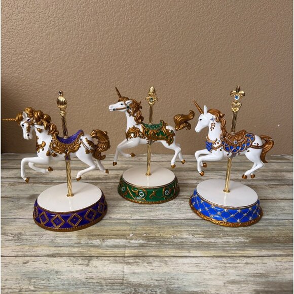 Hamilton Collection Other - Hamilton Collection Jeweled Unicorn Carousel Collection Figurines 2004 Set of 3